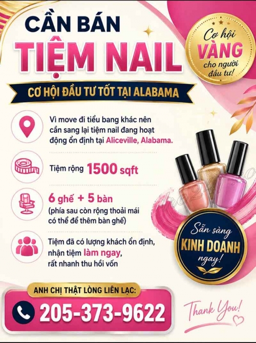 Bán/Sang Tiệm Nail Ở Alabama – 1500 sqft