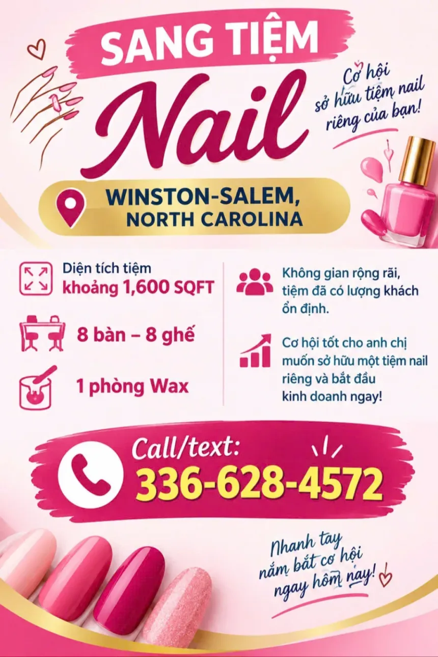 Bán/Sang Tiệm Nail Ở Winston Salem, North Carolina – 1,600 SQFT