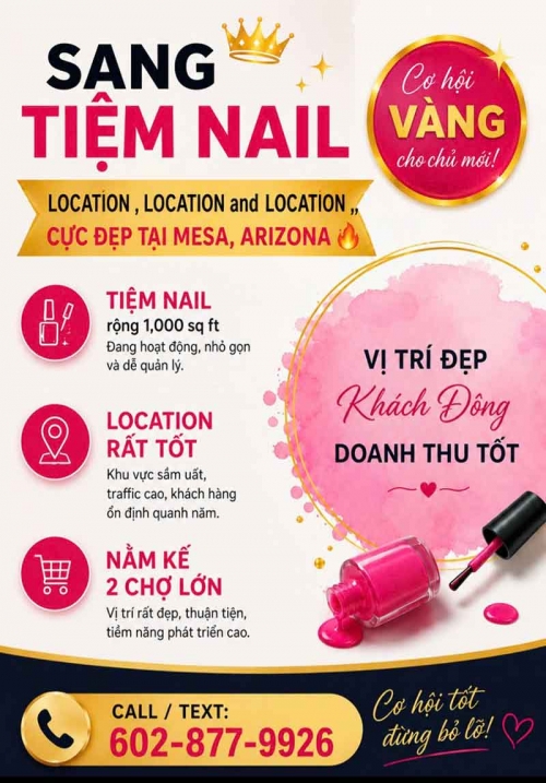 Cần Sang Tiệm Nail Ở Mesa, Arizona – 1,000 sq ft