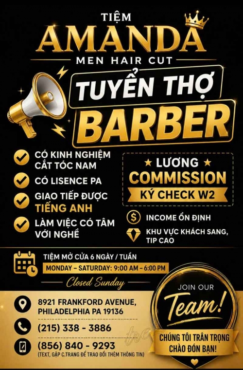 Cần Thợ Barber Ở Philadelphia, Pennsylvania