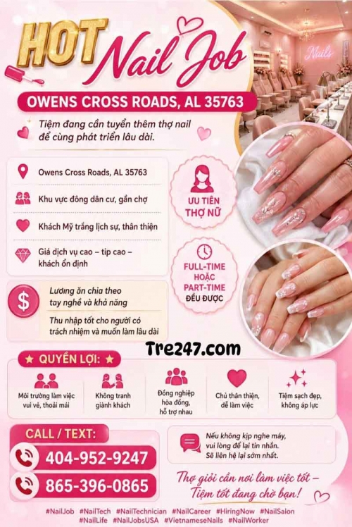 Cần Thợ Nail Tại Owens Cross Roads, Alabama – Thợ Nail