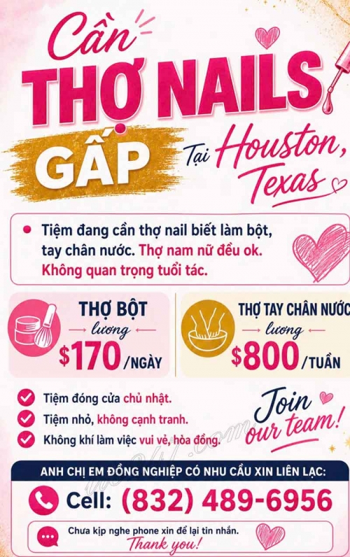 Cần Thợ Nails Ở Houston, Texas