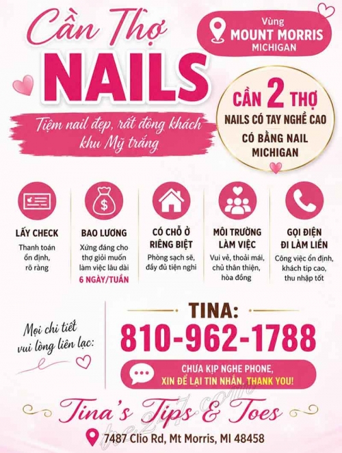 Cần Thợ Nails Ở Mt Morris, Michigan