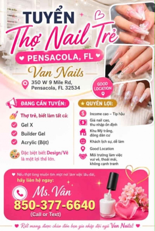 Cần Thợ Nails Ở Pensacola, Florida