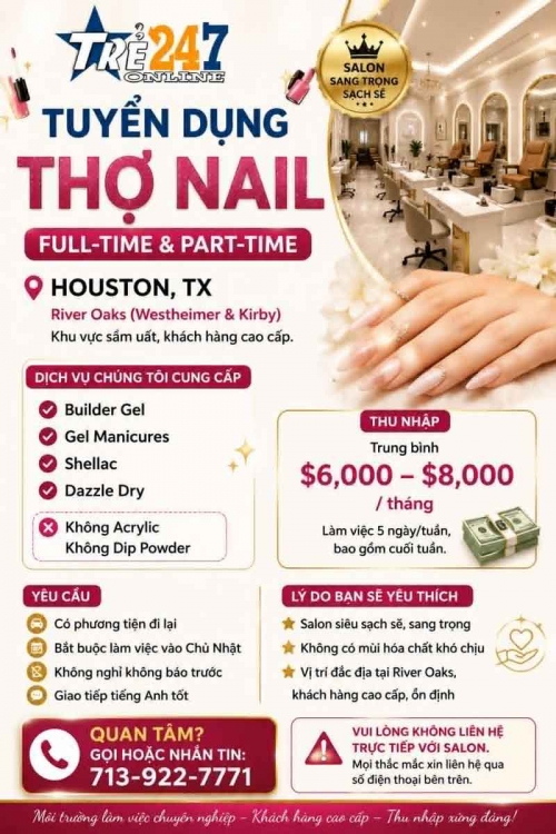 Cần Thợ Nails Ở River Oaks, Texas