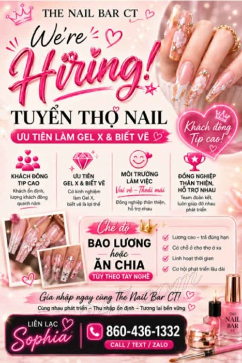Cần Tuyển Thợ Nail Khu Berlin, Connecticut – Gel