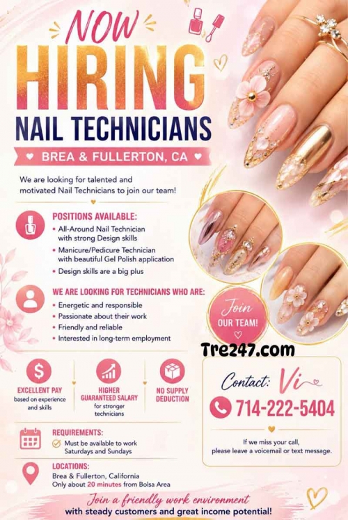 Cần Tuyển Thợ Nail Khu California – Gel, Everything