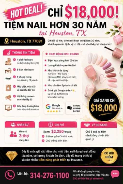 Cơ Hội Sang Tiệm Nail Ở Houston, Texas