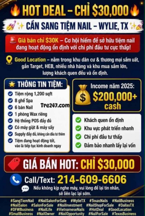 Cơ Hội Sang Tiệm Nail Ở Wylie, Texas