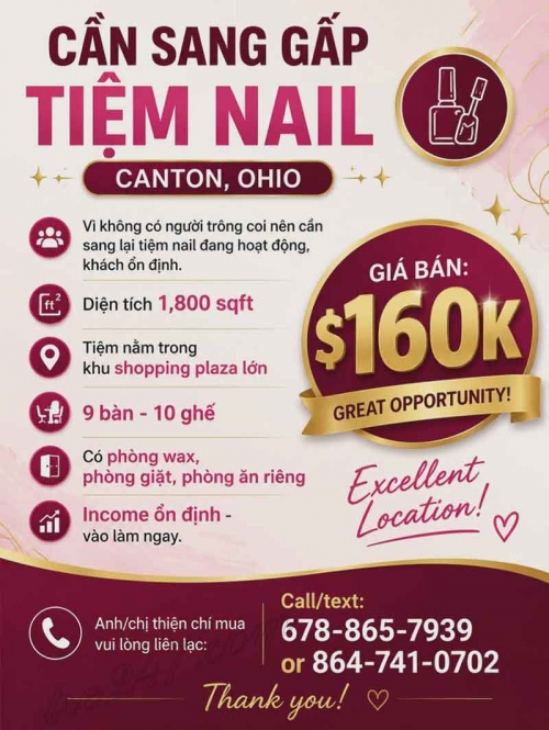 Sang Tiệm Nail Tại Canton, Ohio – Giá $160k