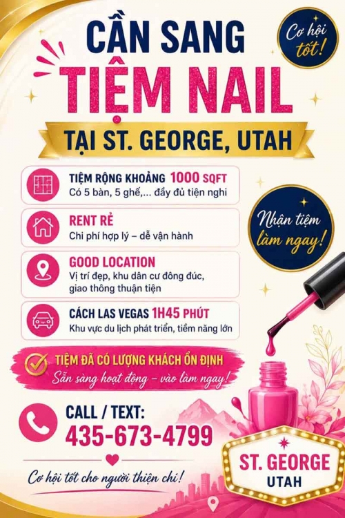 Sang Tiệm Nail Tại George, Utah – 5 bàn