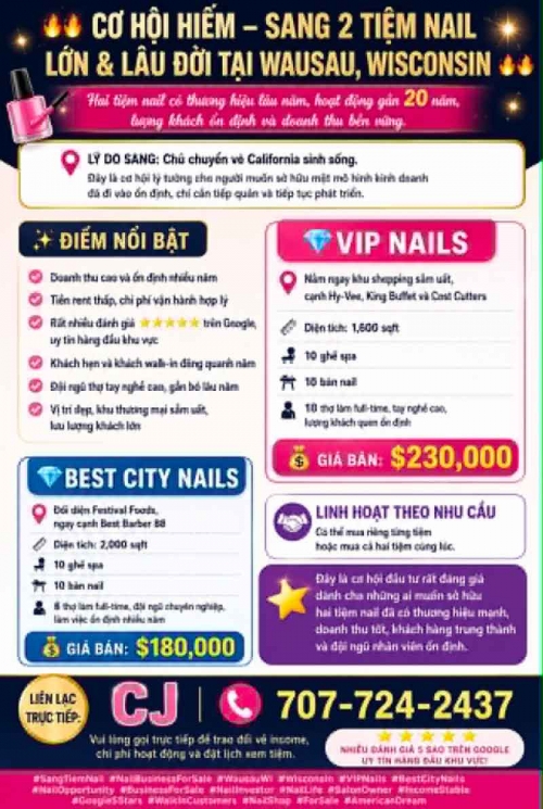Sang Tiệm Nail Tại WAUSAU, California – Giá $230,000