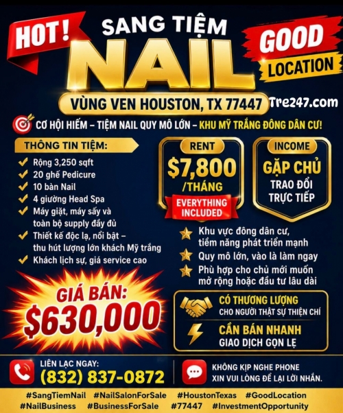 Sang Tiệm Nails Houston, Texas – Giá Sang $630,000