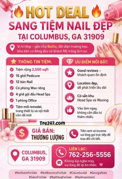 Bán/Sang Tiệm Nail Ở Columbus, Georgia – 12 bàn, 15 ghế