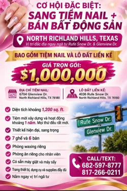 Bán/Sang Tiệm Nail Ở North Richland Hills, Texas – 6 bàn, 7 ghế