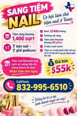 Cần Sang Tiệm Nail Ở Houston, Texas – 7 bàn, 7 ghế