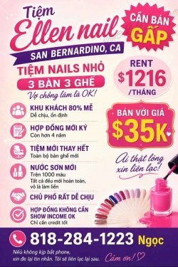 Cần Sang Tiệm Nail Ở San Bernardino, California – 3 bàn, 3 ghế