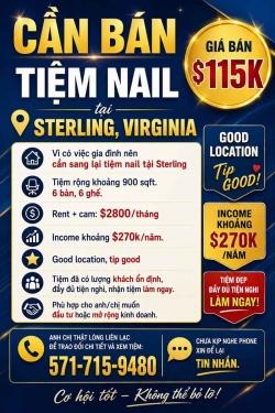 Cần Sang Tiệm Nail Ở Sterling, Virginia – 6 bàn, 6 ghế