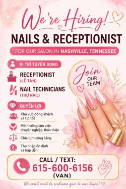 Cần Thợ Nail Tại Nashville, Tennessee – Receptionist, Dip, Gel
