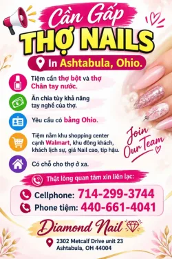 Cần Tuyển Thợ Nail Khu Ashtabula, Ohio – Thợ Nail
