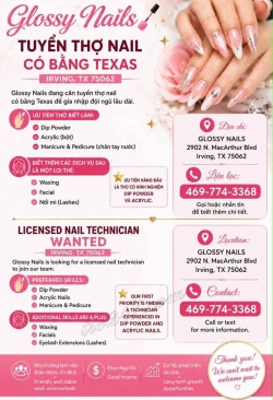 Cần Tuyển Thợ Nail Khu Irving, Texas – Thợ bột, Tay chân nước, Dip