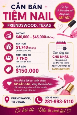 Cơ Hội Sang Tiệm Nail Ở Friendswood, Texas – Giá $150,000