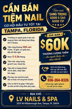 Sang Tiệm Nail Khu Tampa, Florida – Rent $5,5k/tháng