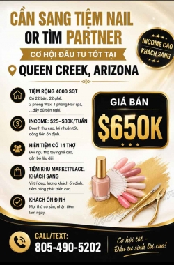 Sang Tiệm Nail Tại Queen Creek, Arizona – Income $25
