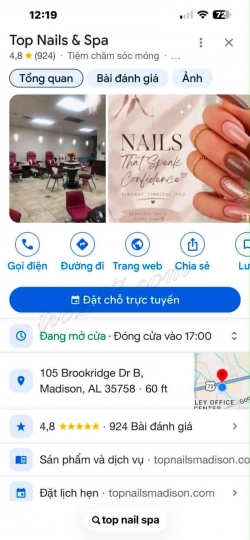 Tiệm Nail Cần Sang Tại Madison, Alabama – 10 bàn