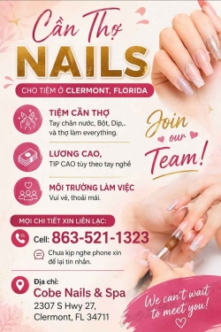 Tiệm Nail Cần Thợ Tại Clermont, Florida – Tay chân nước, Dip, Everything