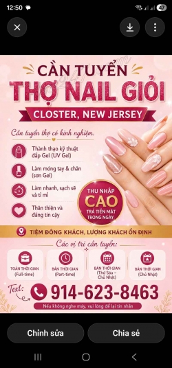 Tiệm Nail Cần Thợ Tại New Jersey – Tay chân nước, Gel