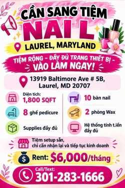 Tiệm Nail Sang Lại Tại Laurel, Maryland