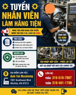 Tuyển nhân viên làm hãng tiện - Wichita, Kansas