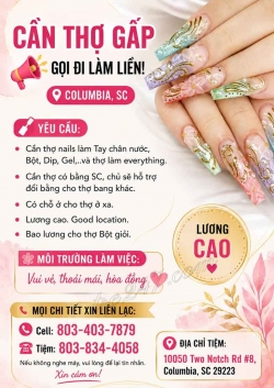 Tuyển Thợ Nail Ở Columbia, South Carolina – Thợ bột, Tay chân nước, Dip