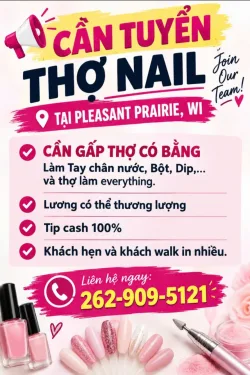 Tuyển Thợ Nail PLEASANT PRAIRIE, Wisconsin