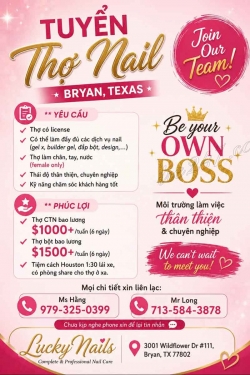 Việc Làm Nail Tại Bryan, Texas – Cần Thợ bột, Gel