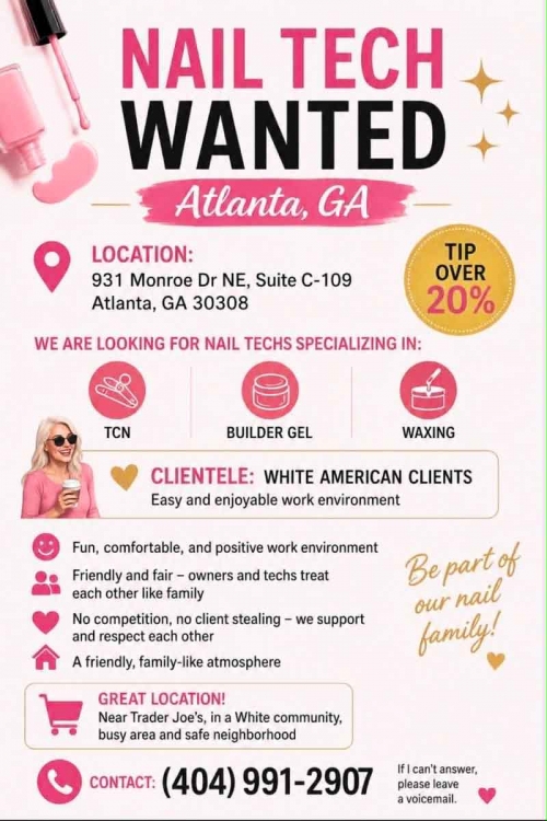 Tiệm Nail Cần Thợ Tại Atlanta, Georgia – Gel