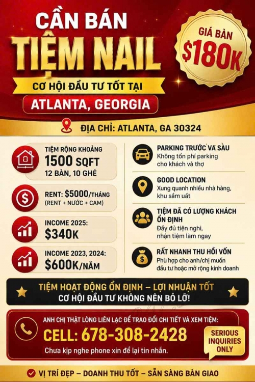Tiệm Nail Sang Lại Tại Atlanta, Georgia