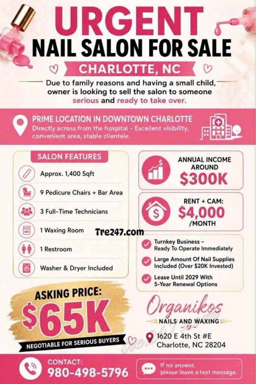 Tiệm Nail Sang Lại Tại Charlotte, North Carolina