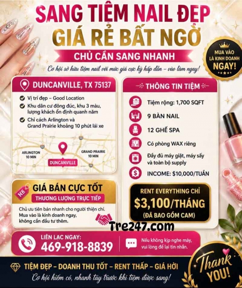 Tiệm Nail Sang Lại Tại Duncanville, Texas – Income $10,000