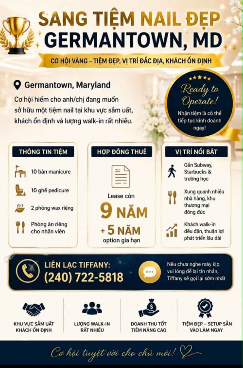 Tiệm Nail Sang Lại Tại Germantown, Maryland
