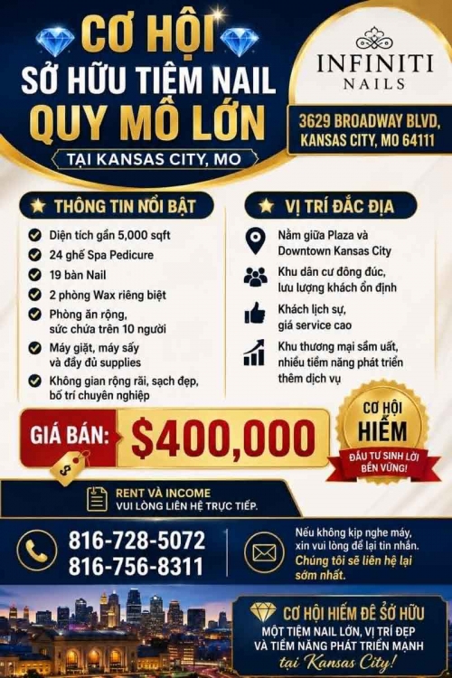 Tiệm Nail Sang Lại Tại Kansas City, Missouri