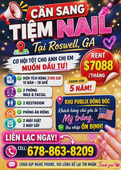 Tiệm Nail Sang Lại Tại Roswell, Georgia