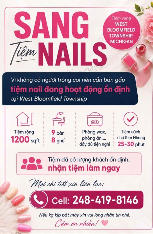 Tiệm Nail Sang Lại Tại West Bloomfield, Michigan