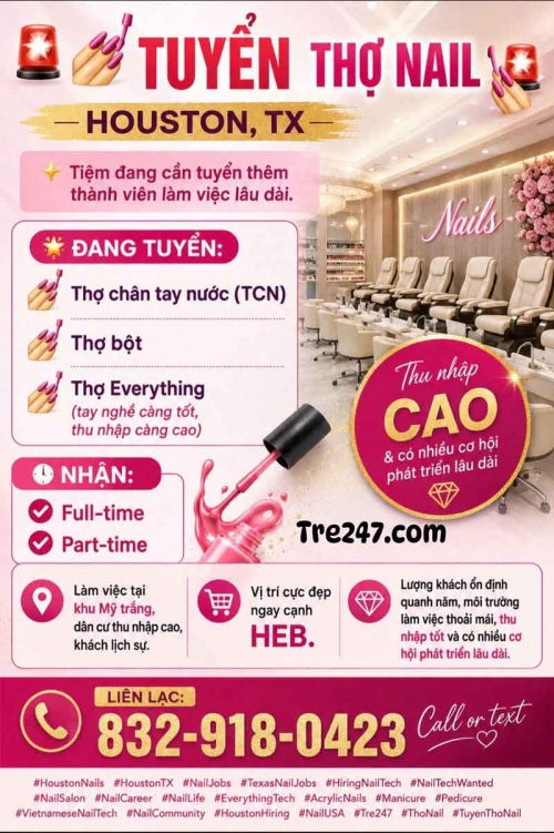 Tuyển Thợ Nail Houston, Texas – ổn định