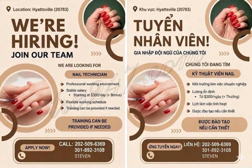 Tuyển Thợ Nail Hyattsville, Maryland – ổn định