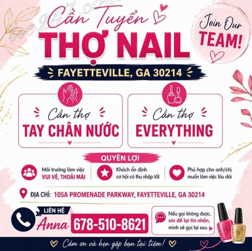 Tuyển Thợ Nail Ở Fayetteville, Georgia – Tay chân nước, Everything