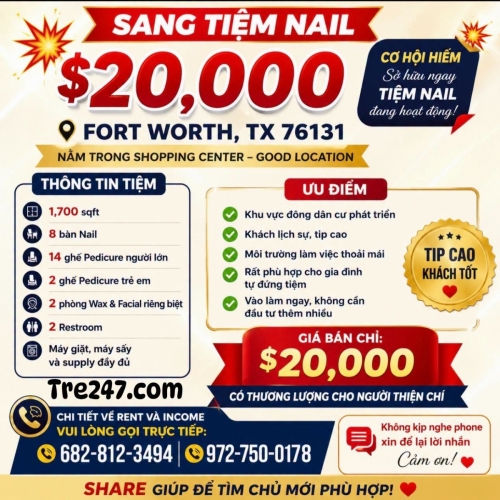 Tuyển Thợ Nail Ở Fort Worth, Texas – Tay chân nước