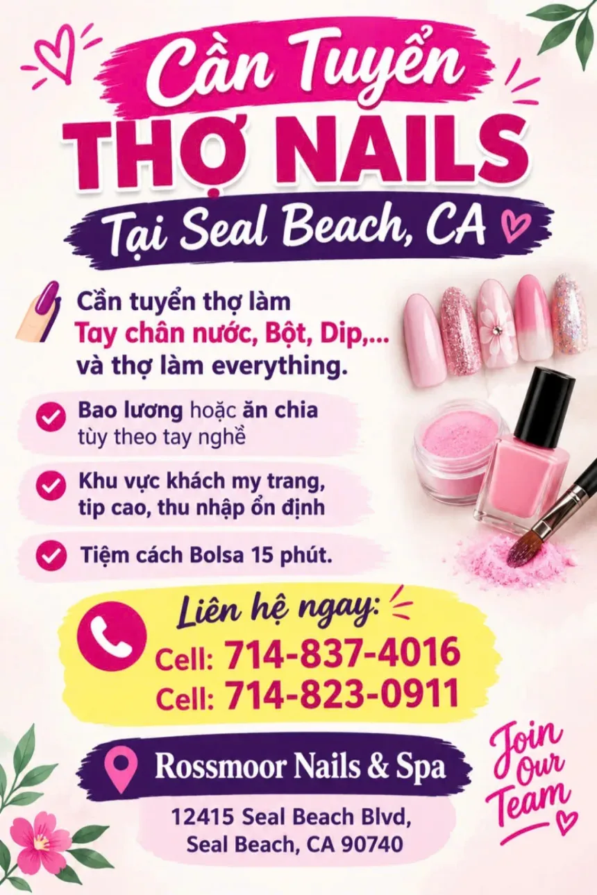 Tuyển Thợ Nail Ở Seal Beach, California – Tay chân nước, Dip, Everything