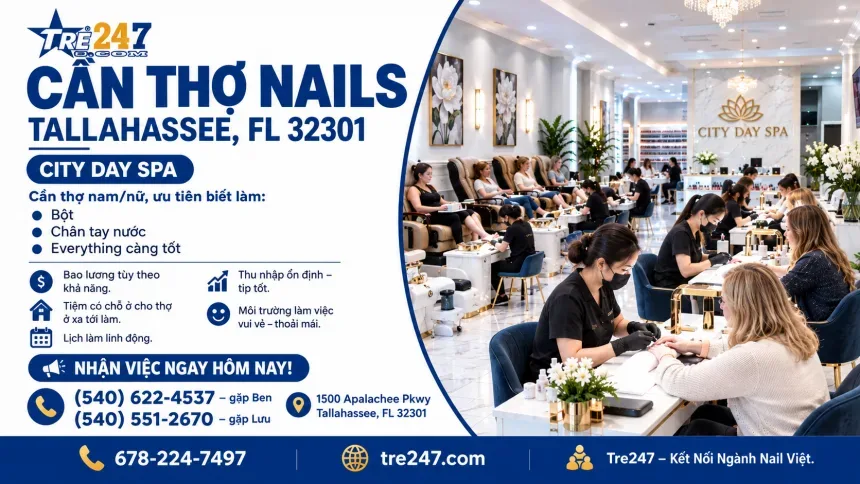 Tuyển Thợ Nail Tallahassee, Florida – Bao lương